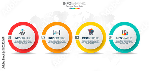 Business circle infographic elements with 4 options or steps.