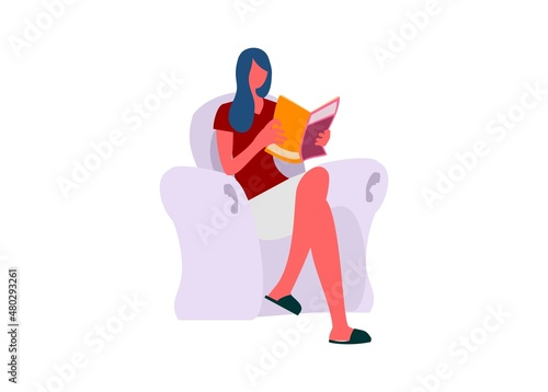 Girl reading magazine. Simple flat illustration 
