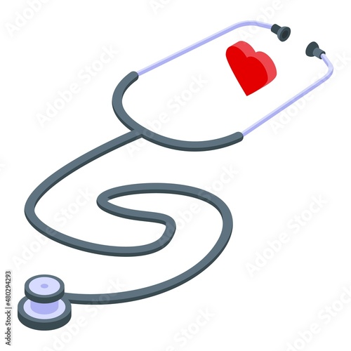 Heart stethoscope icon isometric vector. Palpitation anxiety. Health disease