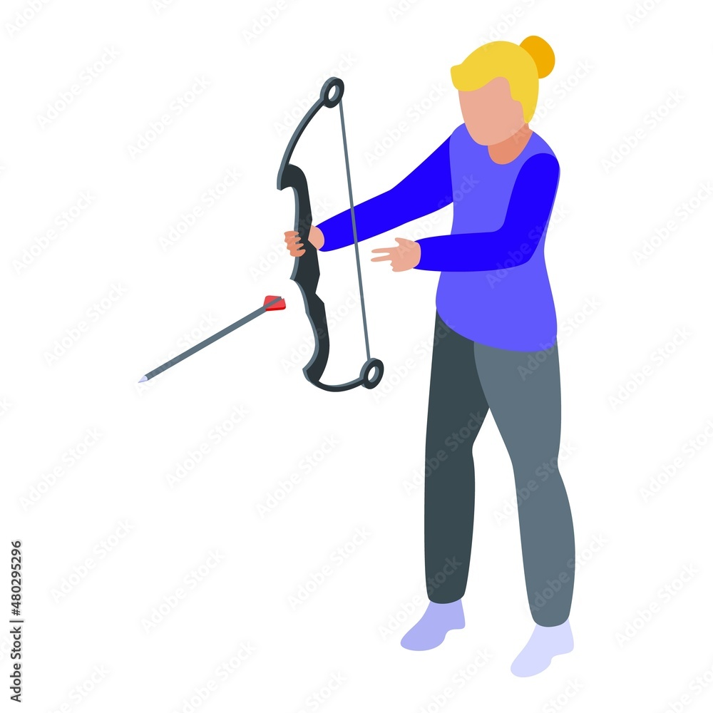 Woman archery competition icon isometric vector. Arrow sport. Game hit Woman archery competition icon isometric vector. Arrow sport. Game hit