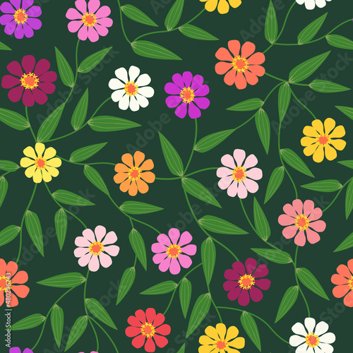 zinnia flower seamless pattern. floral pattern. garden pattern. good for wallpaper, textile, stationary, etc.