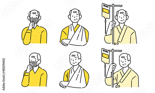 怪我・病気のシニア男性のイラスト
