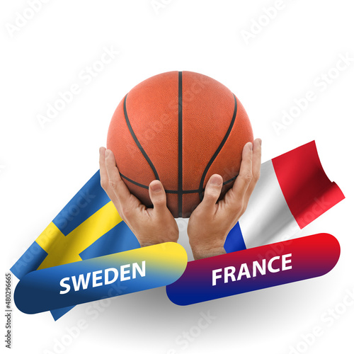 Basketball competition match, national teams sweden vs france photo