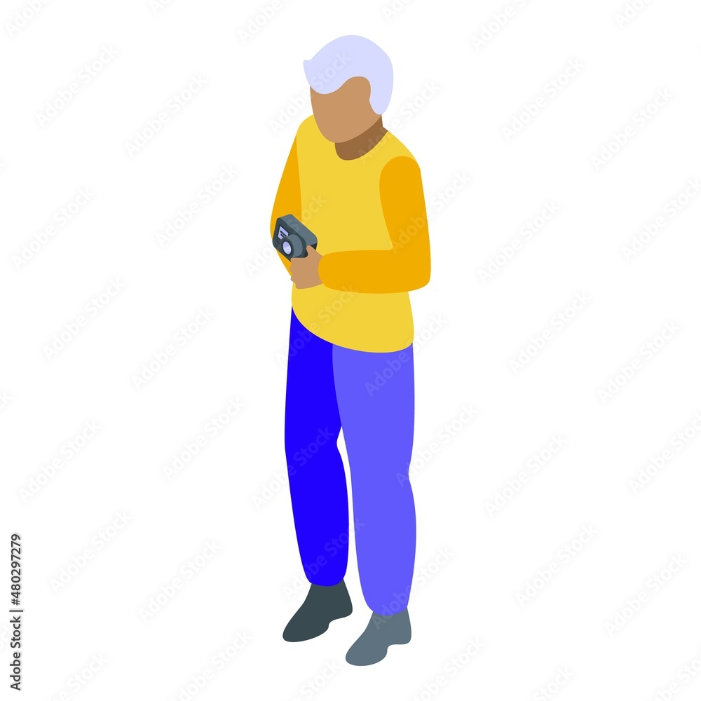 Grandpa travel icon isometric vector. People happy. Person character