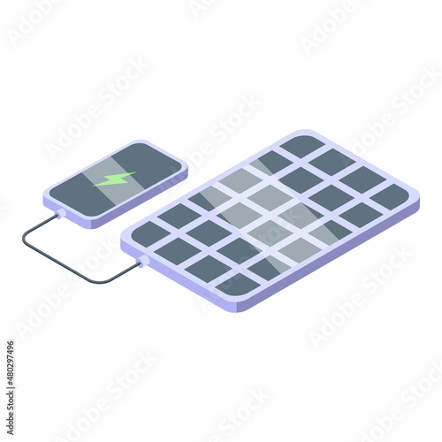 Smartphone solar panel icon isometric vector. Energy cell. Electric system