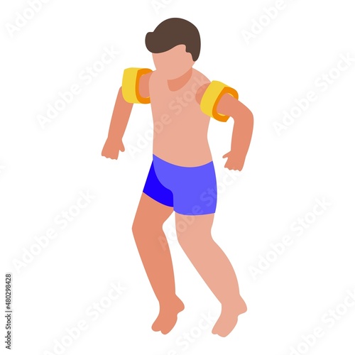 Kid learn swim icon isometric vector. Dive water. Ocean deep