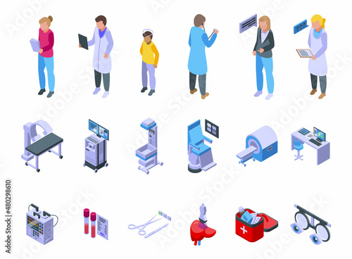 Medical examination icons set isometric vector. Health check. Medical test