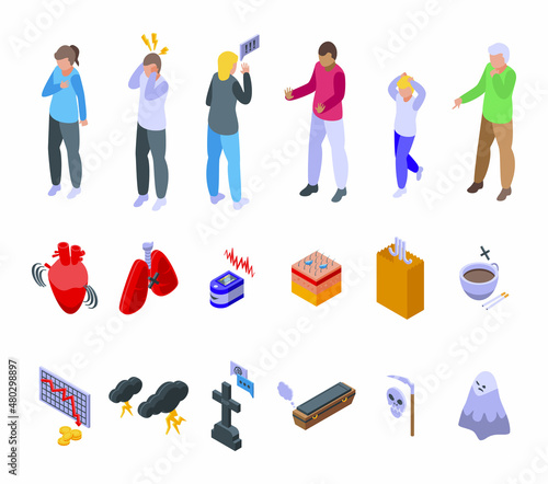 Panic attack icons set isometric vector. Anxiety panic. Attack afraid