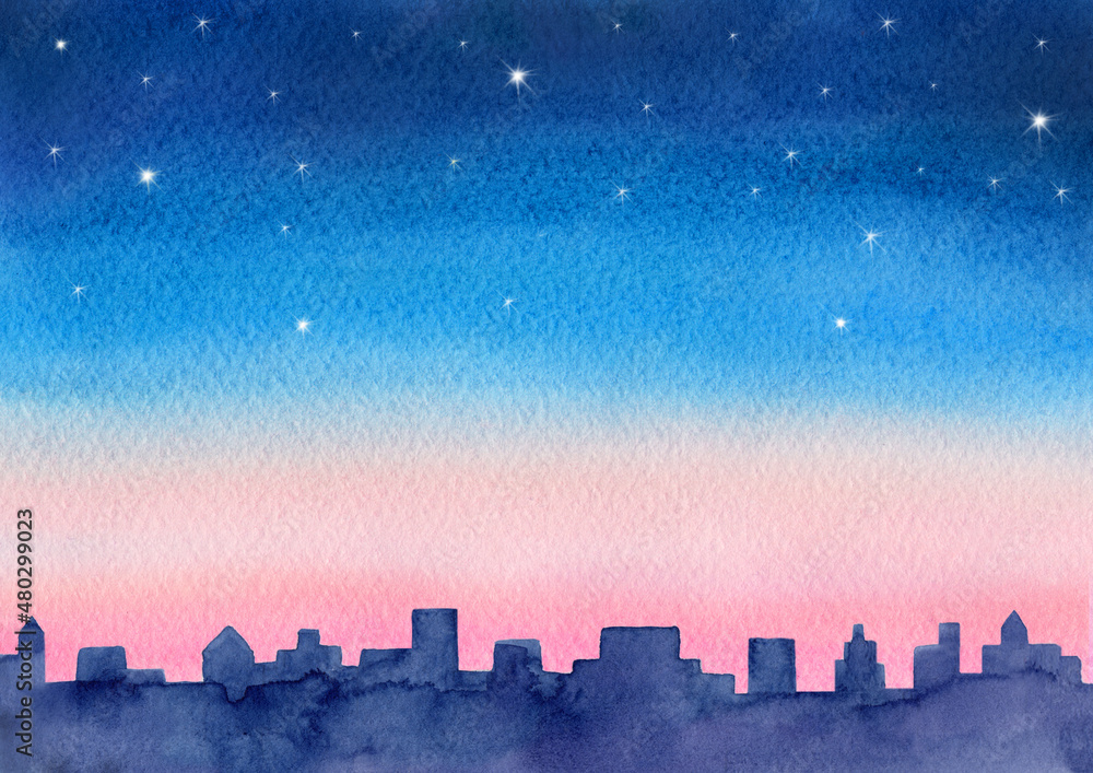 都会の夜明けの空 水彩イラスト Stock Illustration Adobe Stock 都会の夜明けの空 水彩イラスト Stock Illustration Adobe Stock