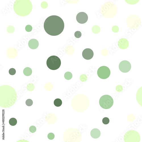 Seamless pattern with circles. Abstract geometric pattern with green circles. Random, chaotic pastel background with cute bubbles.