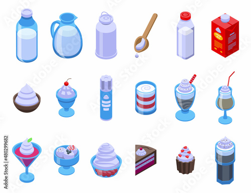 Cream milk icons set isometric vector. Liquid cream. Yogurt drop