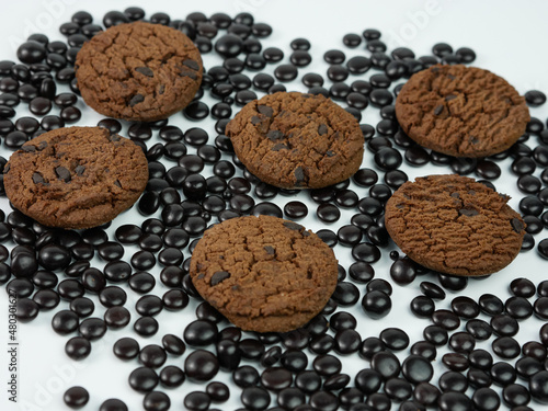 collection of Chocolate chip cookies on white background