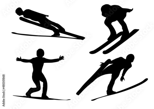 Ski jump silhouette,スキージャンプシルエット