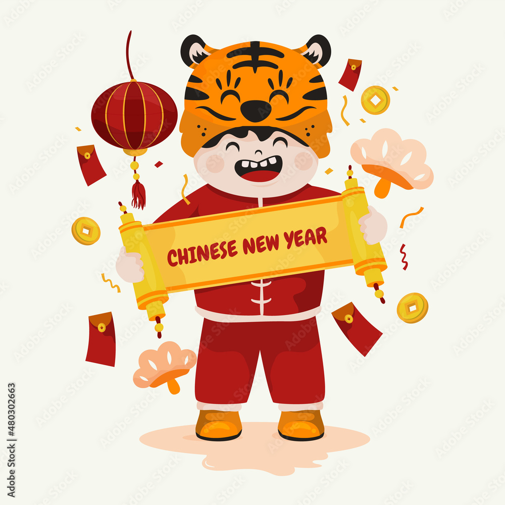 A cute little boy wearing tiger costume character design A cute little boy wearing tiger costume character design