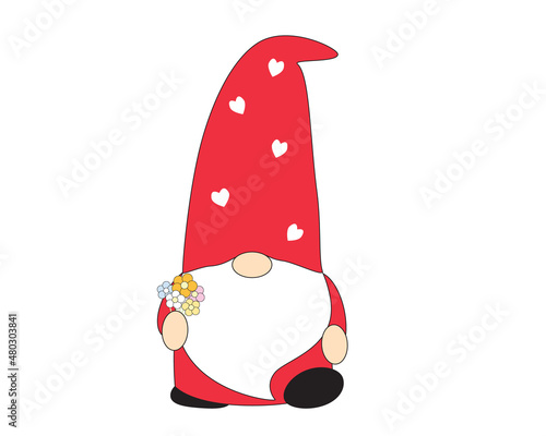 Gnome man walking to give flowers to his girlfriend