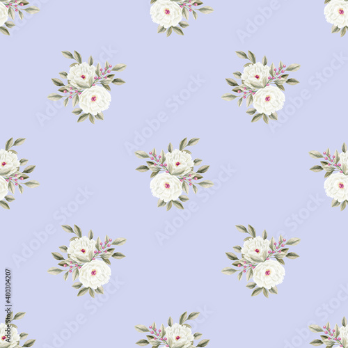 Spring flowers seamless pattern. Botanical background. Arrangement of pink and white wildflowers.