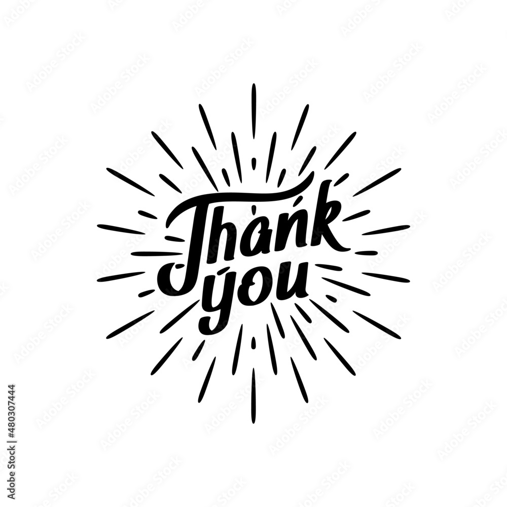 Thank You hand drawn lettering with sparks. Thank You calligraphy for ...