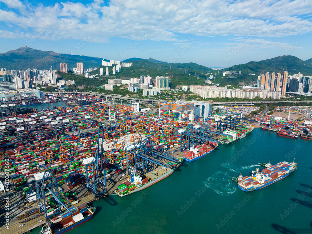 Top view of Hong Kong cargo terminal port