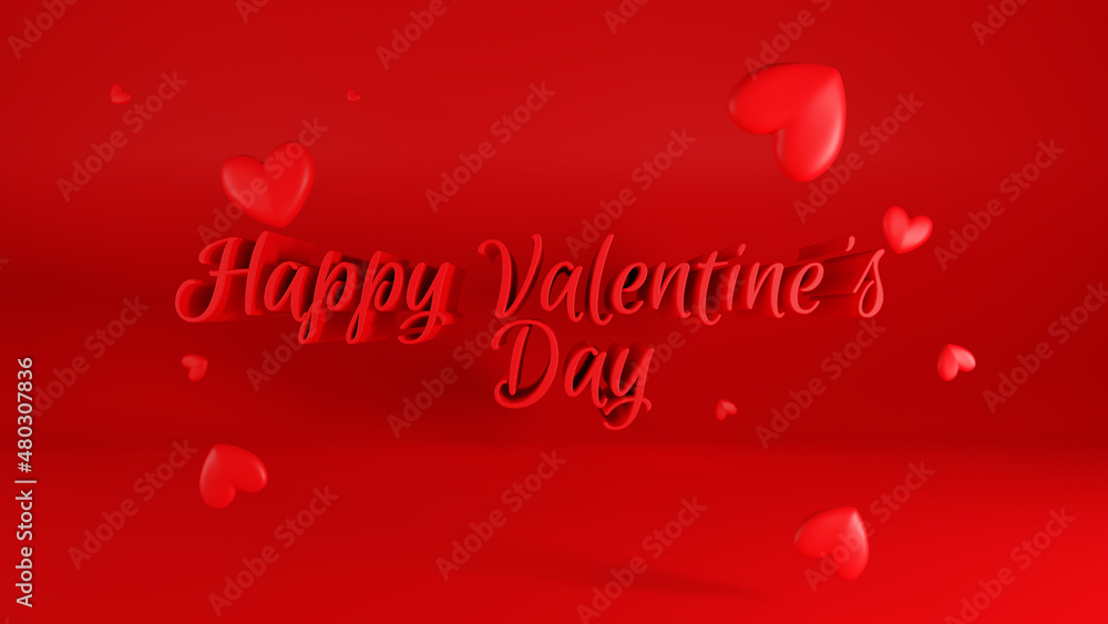 Happy valentines day 3d text with red heart and red background