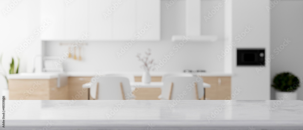 Empty space for product display on a kitchen countertop Empty space for product display on a kitchen countertop