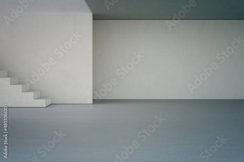 Fototapeta Naklejka Na Ścianę i Meble -  Abstract interior design 3D rendering of modern showroom. Empty floor for car park and concrete wall background.