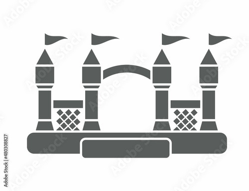 Bouncy inflatable castle. Tower and equipment for child playground. Jumping house sign. Glyph vector silhouette icon
