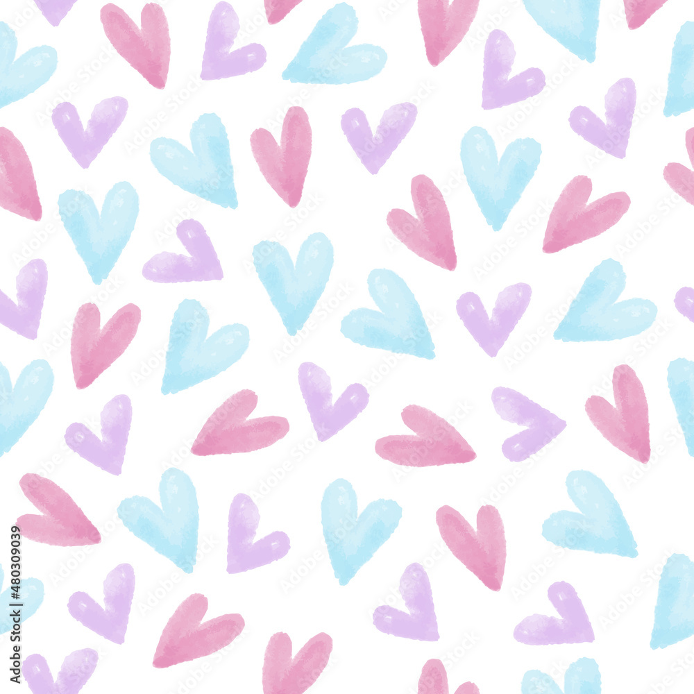 seamless doodle multicolour hand draw heart from watercolour pattern on white background , kids pattern seamless doodle multicolour hand draw heart from watercolour pattern on white background , kids pattern