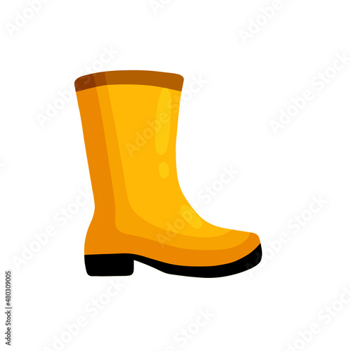 Rubber yellow boot. Waterproof rain shoes for fishing and gardening. Flat cartoon illustration