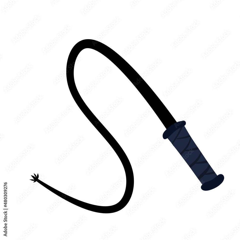 Whip for training an animal. Long cord. Horsewhip of Wild West. Flat cartoon Whip for training an animal. Long cord. Horsewhip of Wild West. Flat cartoon