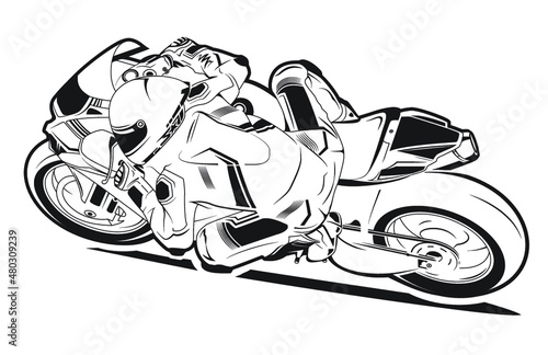 Motorcycle racer racing on sportbike photo
