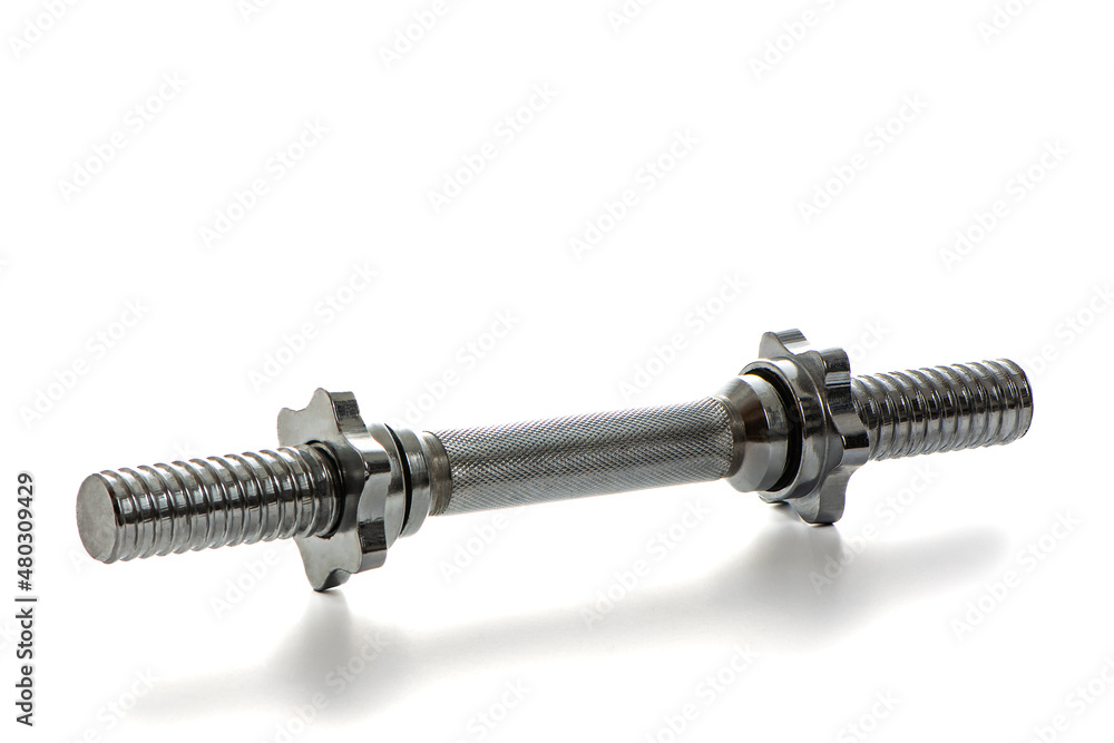 Fototapeta premium metal neck for dumbbells in disassembled form on a white isolated background