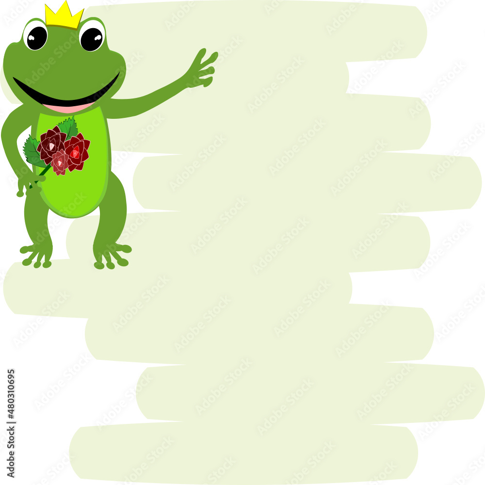 Cartoon green frog showing love, bouquet and heart. Amphibian vector illustration. Cartoon green frog showing love, bouquet and heart. Amphibian vector illustration.