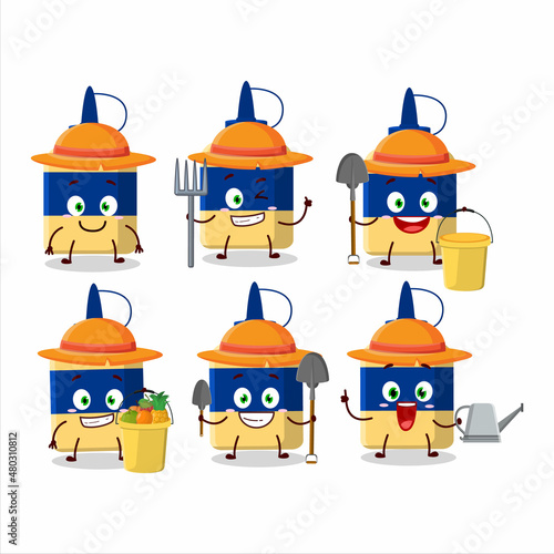 Farmer paper glue cute mascot character with fork