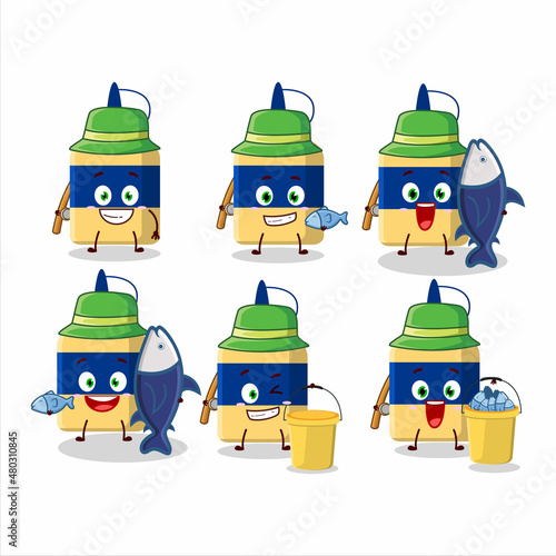 A fisherman paper glue cartoon picture catch a big fish