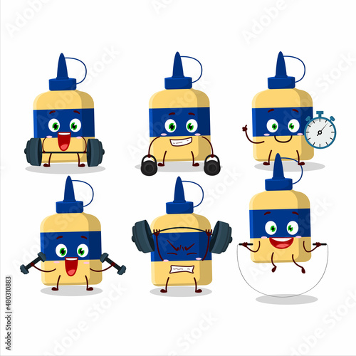 A healthy paper glue cartoon style trying some tools on Fitness center