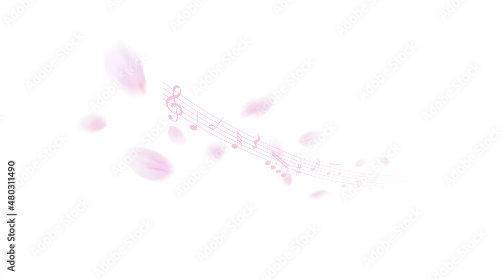 舞い上がる桜の花びらと音符の背景
