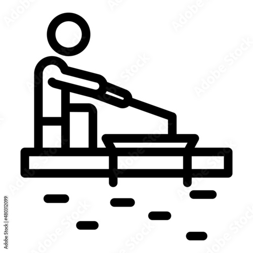 Man ice fishing icon outline vector. Hole fish. Frozen winter