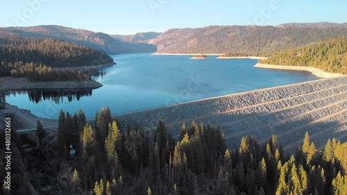 Scenic view of cherry lake at Stanislaus national forest park, aerial shot in US photo