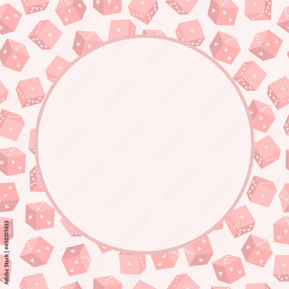 Vector cute illustration. Playing dice in Valentine's Day stylization. Dice with hearts. Made by a circle-shaped frame. Vector cute illustration. Playing dice in Valentine's Day stylization. Dice with hearts. Made by a circle-shaped frame.