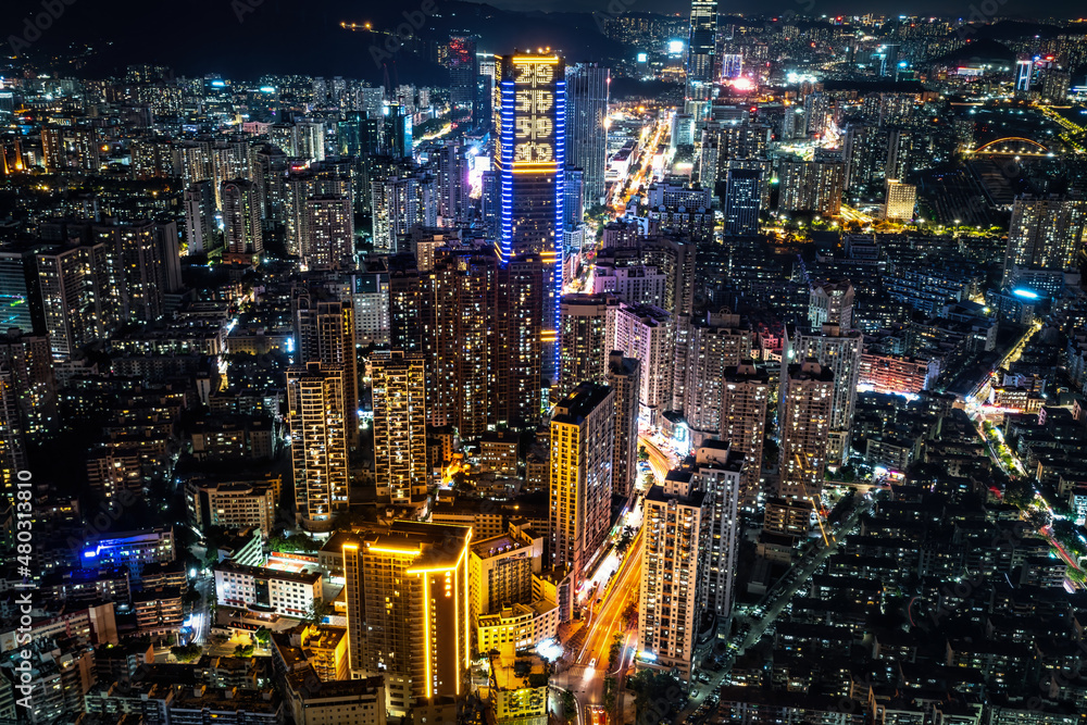 Naklejka premium Night view of Shenzhen city, Guangdong Province, China