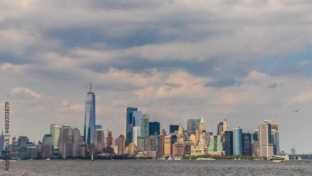 Uhd 4k Timelapse of Downtown Manhattan and Hudson river at sunset in New York City, USA Uhd 4k Timelapse of Downtown Manhattan and Hudson river at sunset in New York City, USA