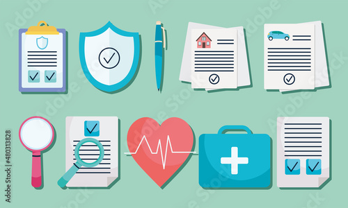 insurance policies icon set