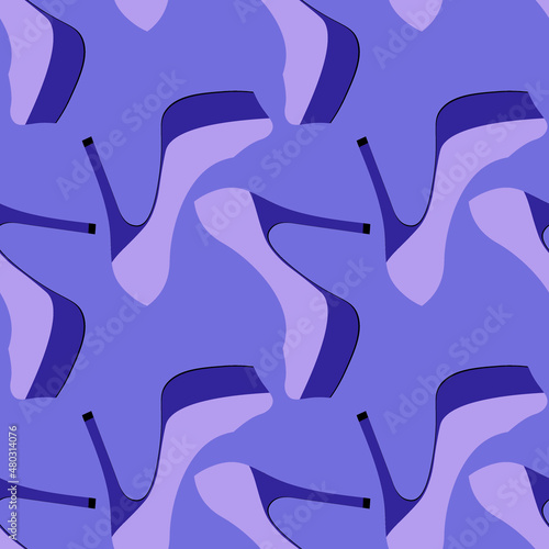 Illustration Seamless pattern on a square background - beautiful shoes on a high platform and thin heels. Design