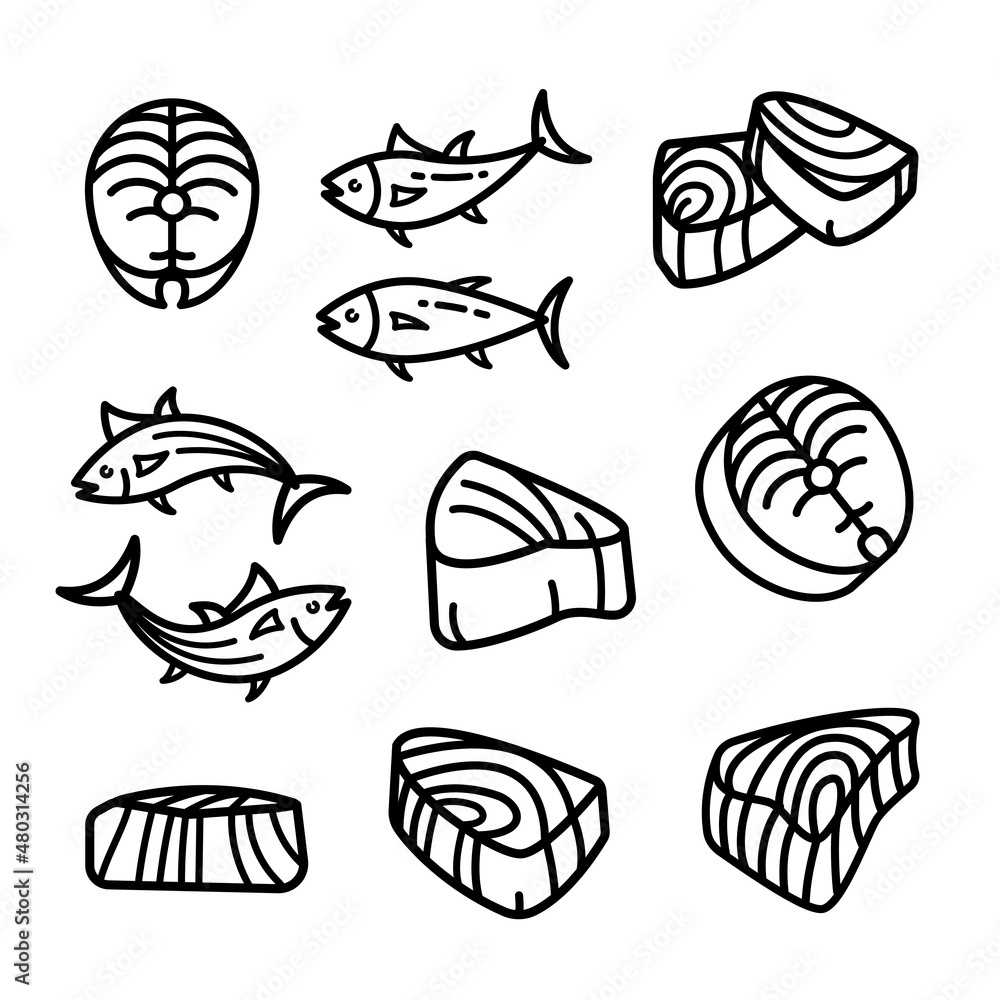 Tuna outline icons set