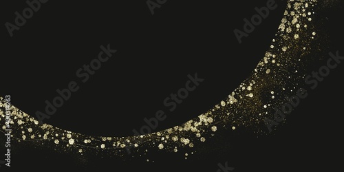 ダーク抽象フレーム）黒背景に金色のグリッター装飾 ラメ クリスマス 輝き テキストスペース バナー