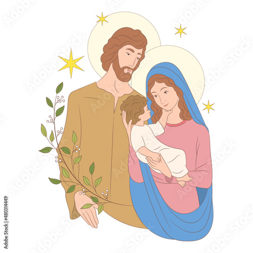 Christmas nativity scene with baby Jesus, Mary and Joseph