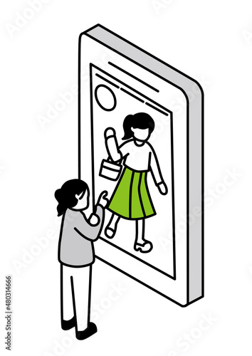 スマートフォンで女性を見る女性