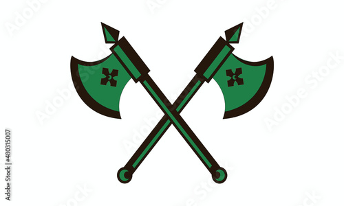 Crossed Axes, Crossed Broad axe, medieval axe, Battle axe, executioner axe in vector