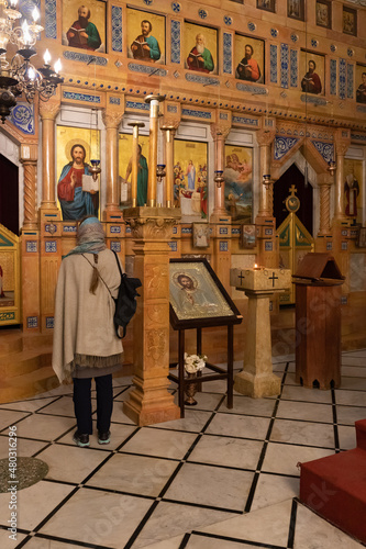 The interior of the St. Nicolas Greek Orthodox Church in Beit Jala, the suburb of Bethlehem in the Palestinian Authority, Israel