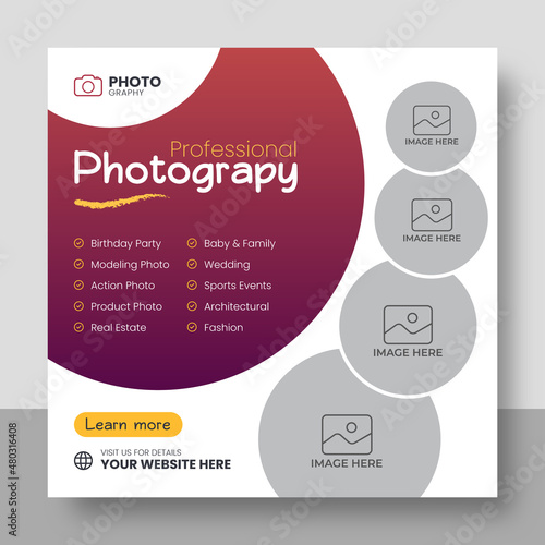 Digital photography services social media post template and web banner